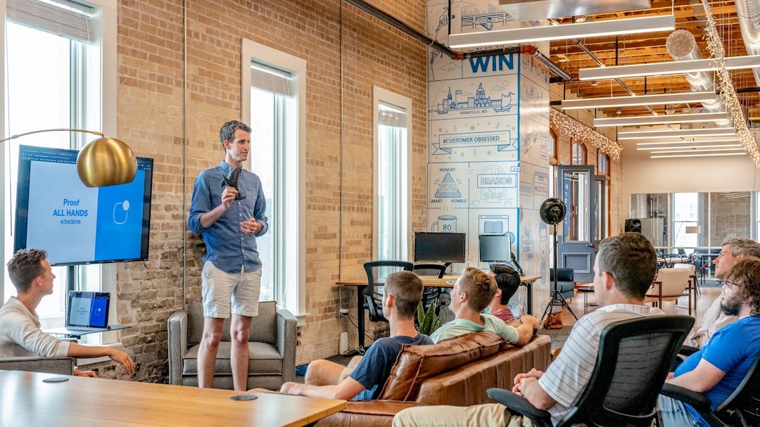 man speaking confidently in meeting