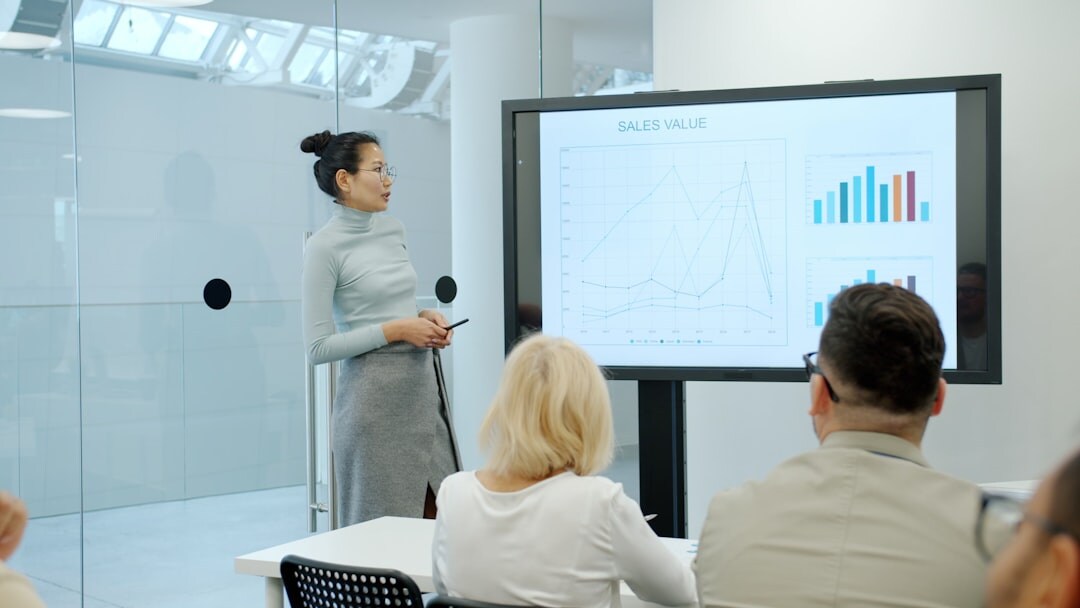 confident person giving presentation